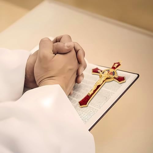 St Benedict Crucifix Wall Decor Red Enamel Gift