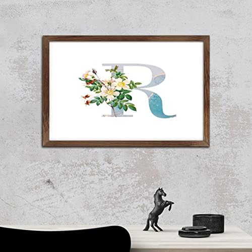 Initial Letter R Monogram Blue Wood Framed Wall Art Sign