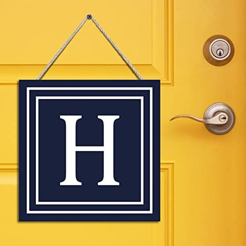 Navy Blue H Letter Custom Initial Wood Sign Wall Decor