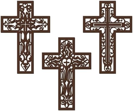 Bnesi 3 Pcs Wooden Cross Wall Decor Brown Crosses