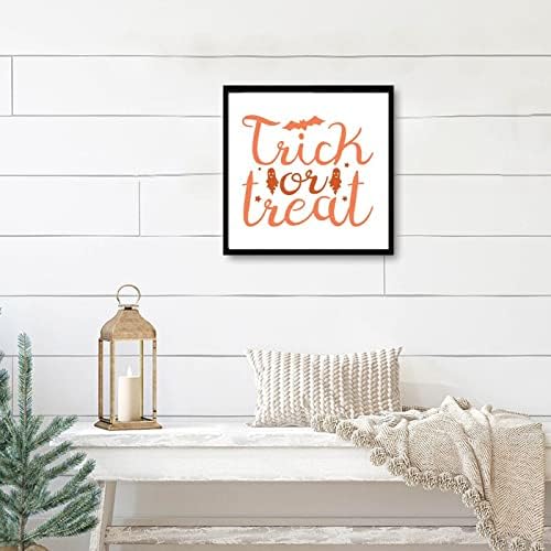 Trick Or Treat Sign Wood Framed 12x12