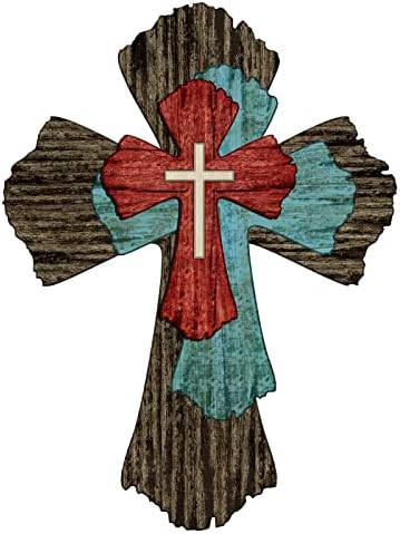 Blulu Rustic Wooden Wall Cross Decor Art Sculpture