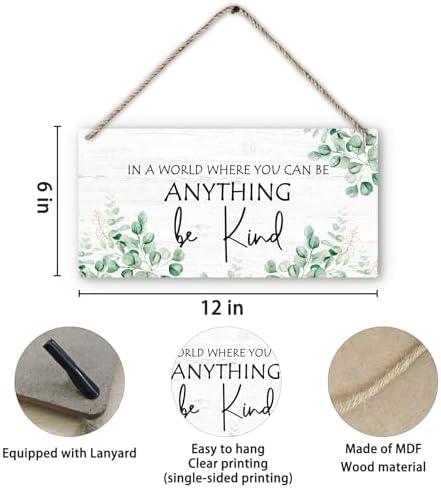 PHAMTE Be Kind Wooden Sign with Eucalyptus Leaf Design