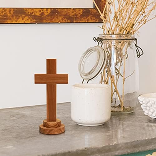Attivolife Wood Cross Statue with Stand - Religious Christian Decor