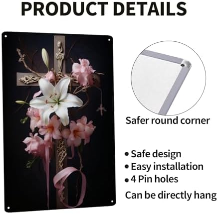 Serene Lily Cross Metal Wall Decor Tin Sign
