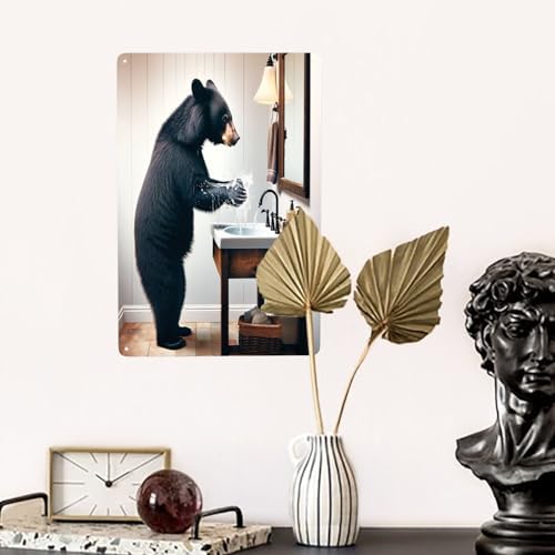 Whimsical Black Bear Handwash Wall Art Metal Tin Sign
