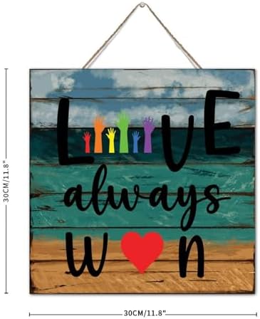 Love Always Win Wooden Wall Art Sign 12x12 Inch