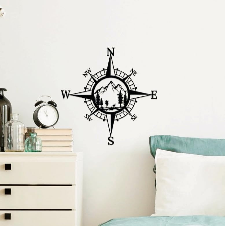 Ruelen 11 Inch Black Metal Mountain Compass Wall Decor