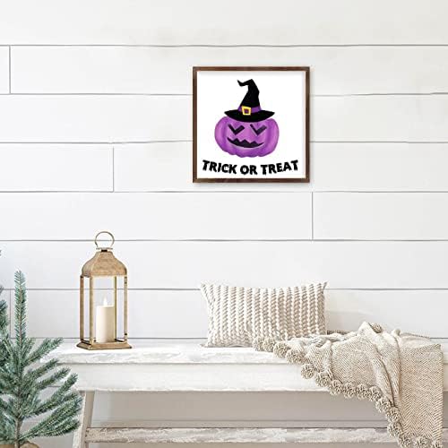 Trick Or Treat Wooden Plaque with Frame 7x7