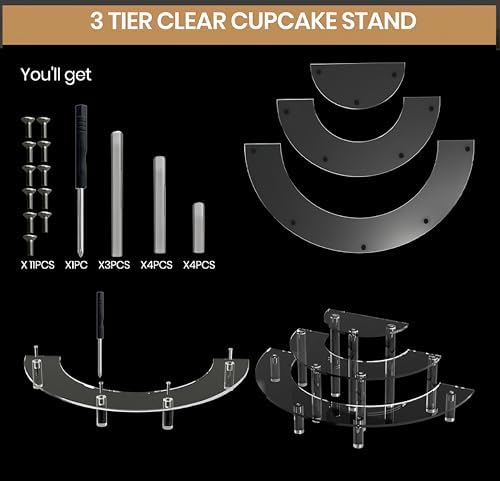 2 Pack 3 Tier Acrylic Display Risers for Cupcakes Perfume and Collections