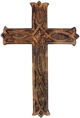 StoreKing Wooden Wall Cross Plaque 12 Inch Religious Decor