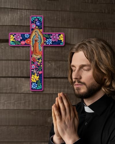 Floral Cross Wall Decor Mexican Style Wooden Art