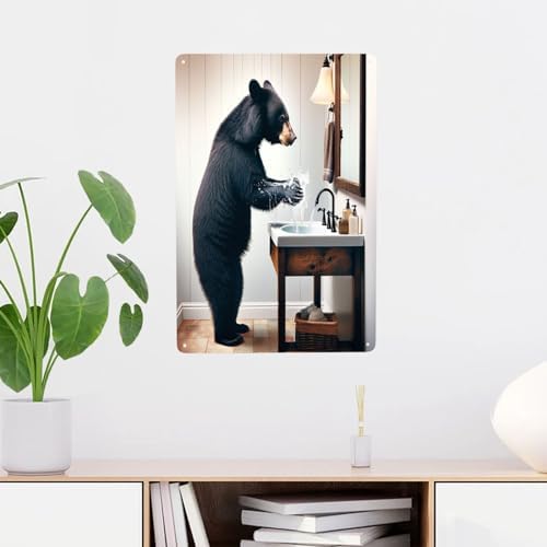 Whimsical Black Bear Handwash Wall Art Metal Tin Sign