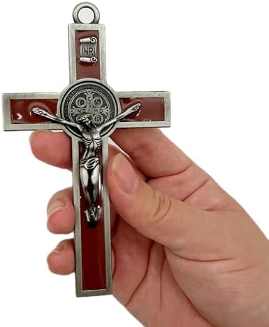 BONITTER Antique Silver Crucifix Wall Cross St Benedict Metal Art 5x27 Inches