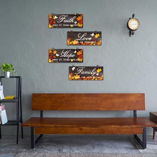 4 Piece Fall Door Decoration Maple Leaf Wood Signs