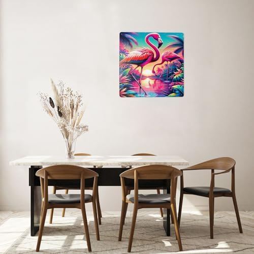 Tropical Sunset Flamingos Metal Wall Sign Decor
