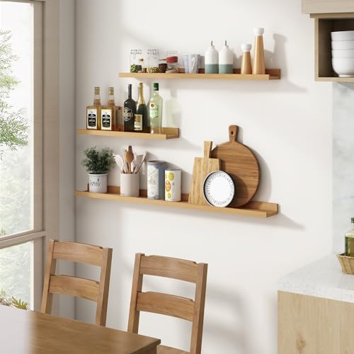 FLYJOE Floating Shelf Set of 2 24 Inches Natural Oak Bookshelf