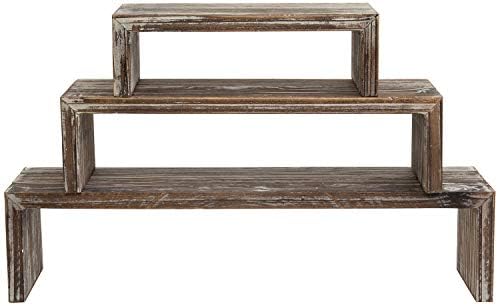 MyGift Tabletop Torched Wood Riser Stands Set of 3