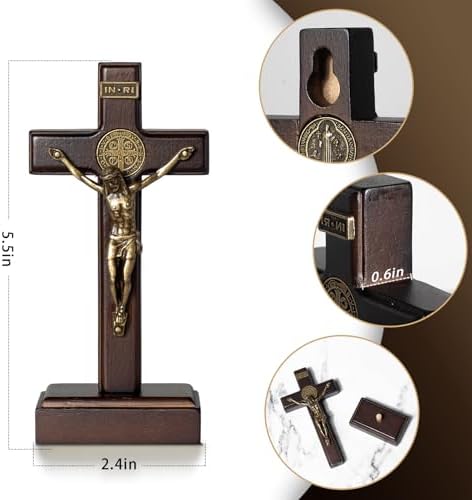 KUXBET 5 Inch Wood Standing Cross Wall Decor
