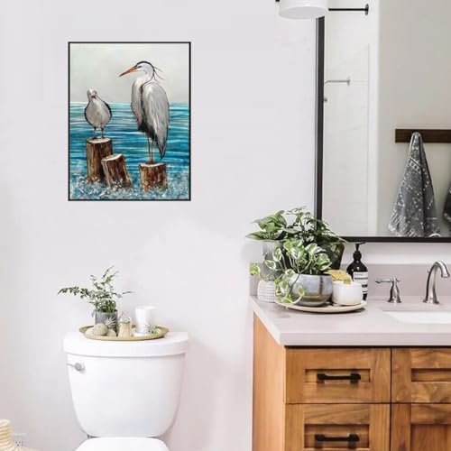 Heron and Seagull Metal Wall Sculpture Silver Aqua Aluminum Art