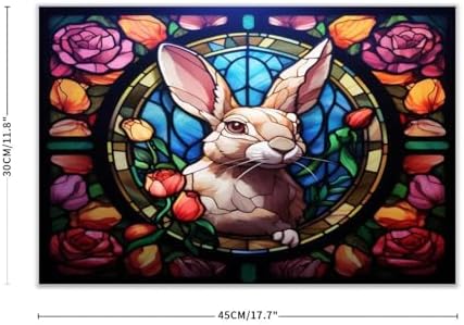Stained Glass Easter Bunny Wall Decoration Wood Sign 12x18 Inch