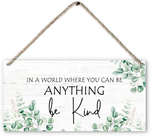 PHAMTE Be Kind Wooden Sign with Eucalyptus Leaf Design