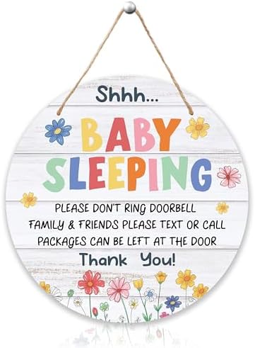 Shhh Baby Sleeping Door Hanger Sign - Flower Design
