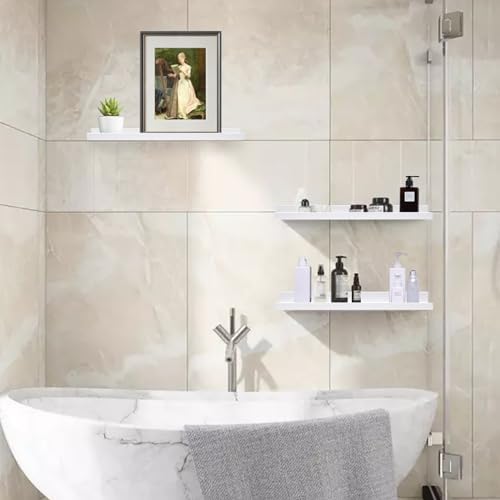 AZSKY White Floating Bookshelf Wall Mount 3 Pack Modern Storage