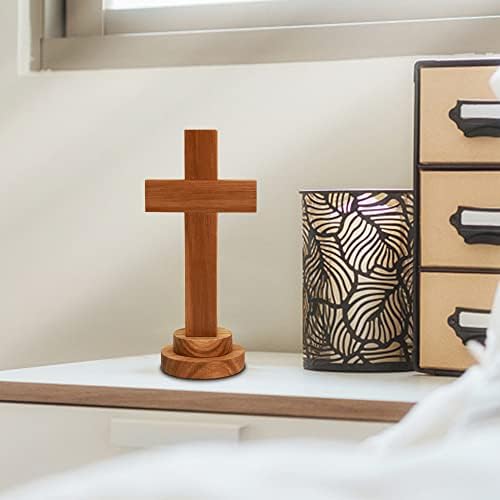 Attivolife Wood Cross Statue with Stand - Religious Christian Decor
