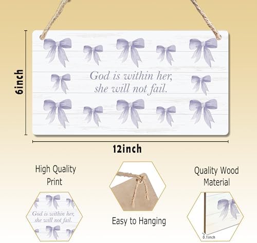 CGBHW Purple Bow Christian Bible Verse Wooden Wall Sign