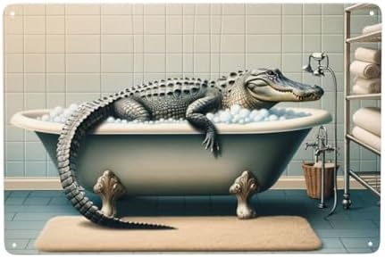 Quirky Alligator Bath Time Wall Art Decor