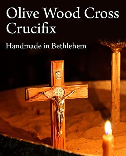 St Benedict Wooden Wall Cross in Olive Wood from Bethlehem