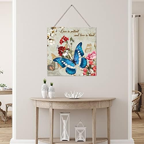 Farmhouse Wall Decor Love Is Patient Wood Plank Sign 16x16