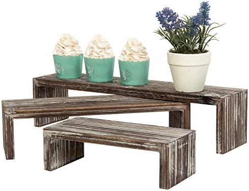 MyGift Tabletop Torched Wood Riser Stands Set of 3