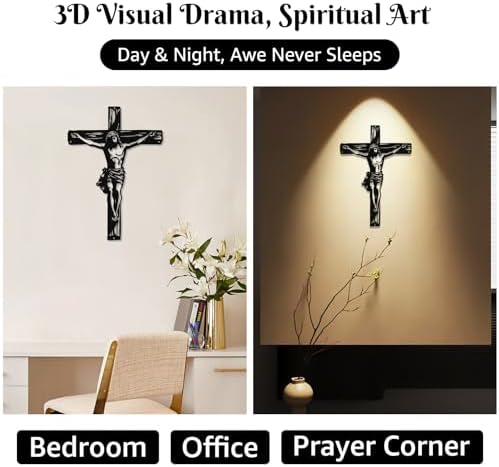 WAKOSAN Black Metal Crucifix Wall Art 3D Shadow Cross