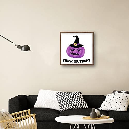 Trick Or Treat Wooden Plaque with Frame 7x7