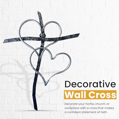 Taprion Silver Heart Cross Wall Art - 10 Inch Religious Decor
