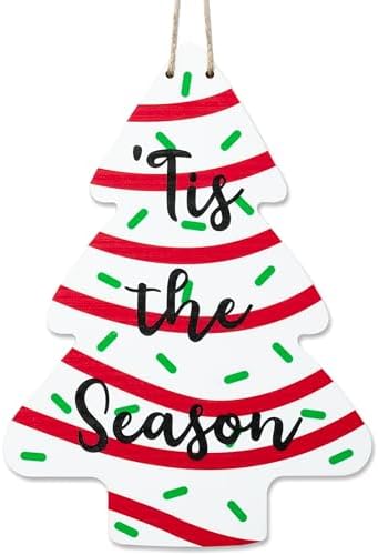 Christmas Tree-Shaped Wooden Door Sign with Hanging String