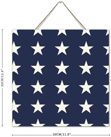 White And Blue Star 4th of July Wood Wall Sign 12x12 Inch