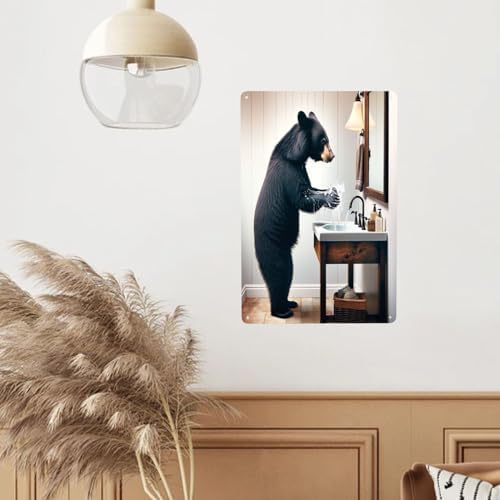 Whimsical Black Bear Handwash Wall Art Metal Tin Sign