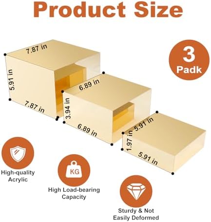 3 Pcs Gold Buffet Risers Acrylic Display Stands