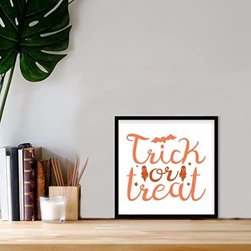 Trick Or Treat Sign Wood Framed 12x12