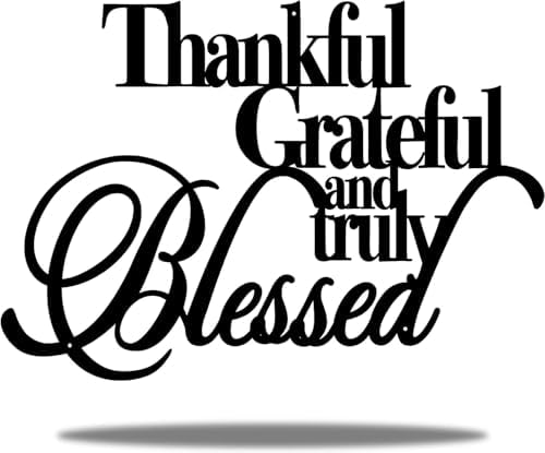 Thankful Grateful Blessed Wall Art Black 18x12 Metal Decor