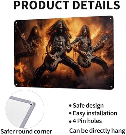 Blazing Metal Guitar Wall Art Sign 12x16inch