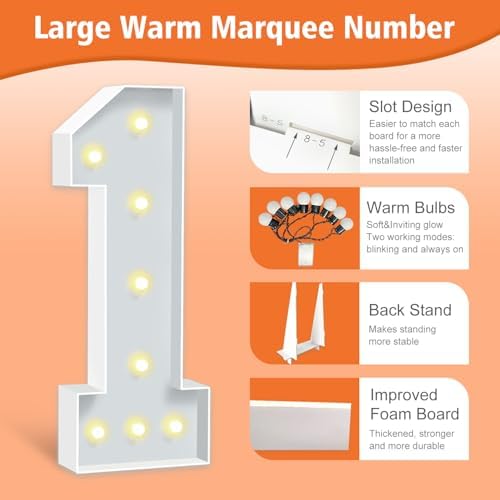 HITINO 3FT Marquee Number 1 Light Up Decor