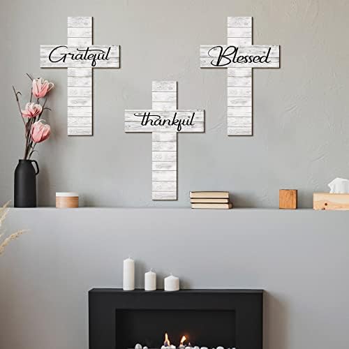 Yookeer 3 Piece Grateful Cross Wall Decor