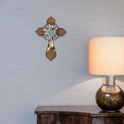 Rustic Western Style Wall Cross with Turquoise and Floral Design