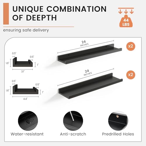 Modern Black Floating Shelf Set of 4 24 Inches Long