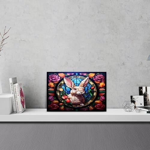 Stained Glass Easter Bunny Wall Decoration Wood Sign 12x18 Inch