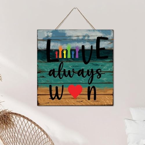 Love Always Win Wooden Wall Art Sign 12x12 Inch